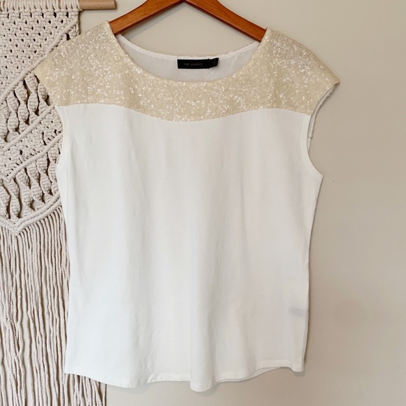 The Limited Tops - The Limited sparkle shoulder cream blouse